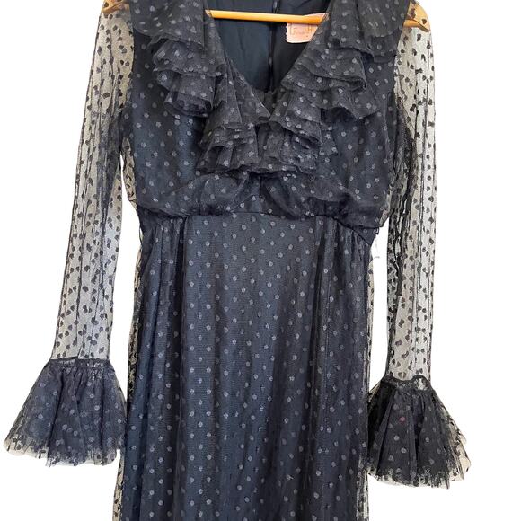 Vintage Vera Hicks Whimsigoth Lace Ruffle Dress Size M Black Sheer Vamp Fairy - Picture 5 of 10